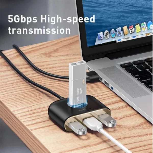 BASEUS USB 3.0 Hub 4-Port Splitter with LED | USB Type-C Interface + Micro USB Power | High-Speed Data Transfer for MacBook/PC/Laptop - Image 3