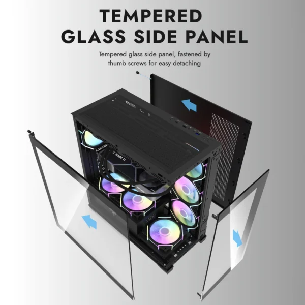 Aigo AS900 270° Panoramic Gaming PC Case – Dual Glass, ATX/M-ATX/ITX Support, High-Airflow Chassis - Image 4