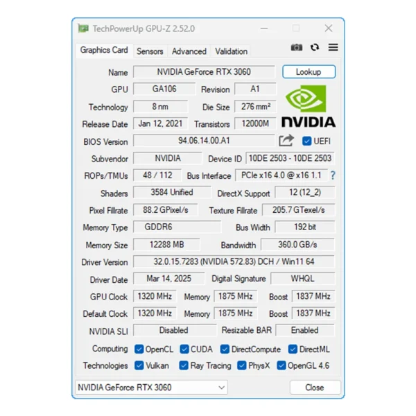 MLLSE RTX 3060 12GB GDDR6 Graphics Card – 192-Bit PCIe 4.0 x16 Dual-Fan NVIDIA GPU for Desktop Gaming - Image 6