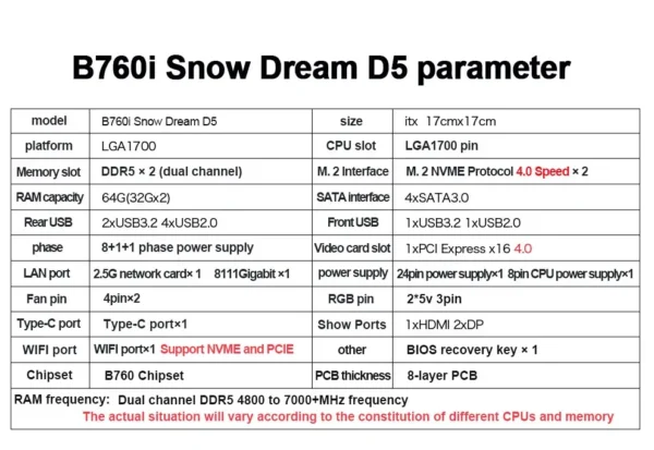 JGINYUE B760i Motherboard LGA 1700 Support Intel Core 12th 13th DDR5 Memory RAM Latest Mini ITX - Snow Dream D5 - Image 5