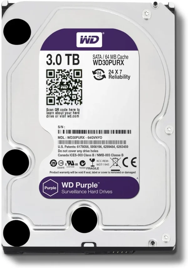 WD Purple Surveillance HDD – 500GB to 6TB – 3.5" SATA III 64MB Cache 7200/5400RPM for CCTV, DVR, NVR Systems - Image 2