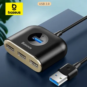 BASEUS USB 3.0 Hub 4-Port Splitter with LED | USB Type-C Interface + Micro USB Power | High-Speed Data Transfer for MacBook/PC/Laptop
