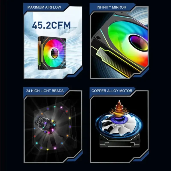 New UPSIREN UF-1 PRISM 4 PRO ARGB 120mm PWM Quiet Cooling Fan – High Air Volume 45.2CFM, 600–1500RPM (Various Colors)
